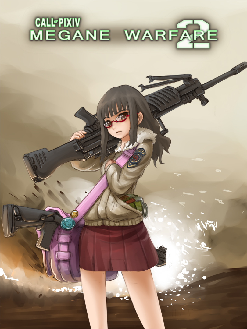 call_of_duty, call_of_duty:_modern_warfare_2, glasses, gun, jacket, jigoku_inu, machine_gun, parody, shotgun, weapon
