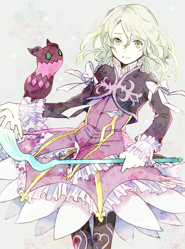 blonde_hair, doll, dress, elise_lutas, elise_lutus, green_eyes, matsuko, staff