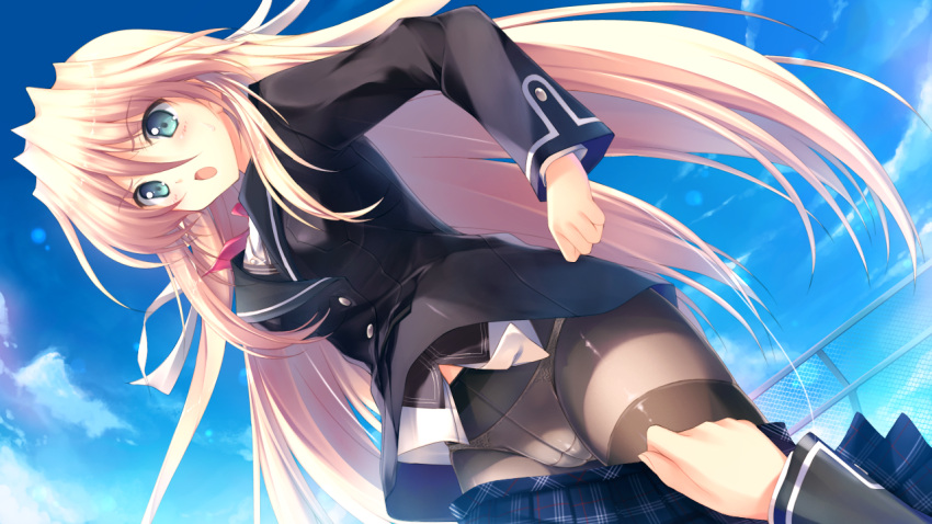 blazer, blonde_hair, cloud, dutch_angle, ermalit_de_blanchefort, game_cg, long_hair, love_2_quad