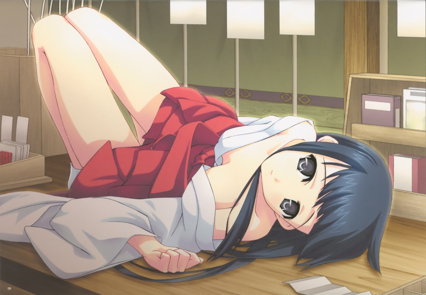 black_hair, blush, breasts, f-ism, highres, japanese_clothes, long_hair, miko