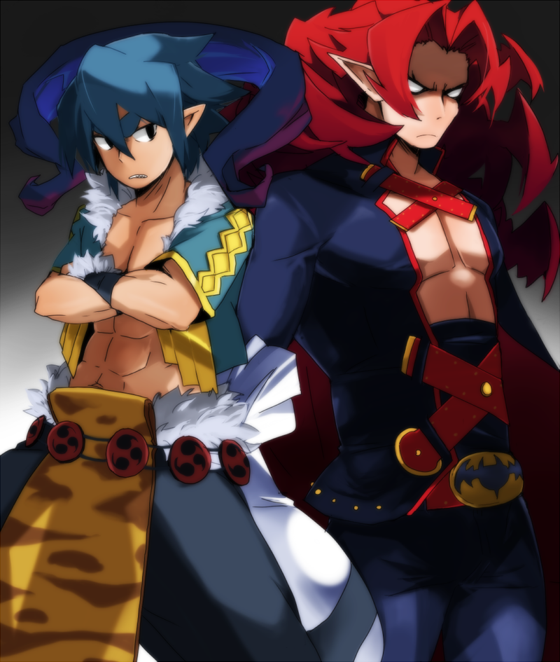 alexander_(makai_kingdom), angry, black_eyes, blue_hair, crossed_arms, long_hair, mndayo, multiple_boys