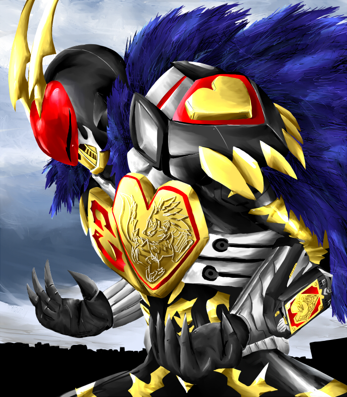 1boy, claws, kamen_rider, kamen_rider_blade_(series), kamen_rider_chalice, kurosshu, male_focus, mane