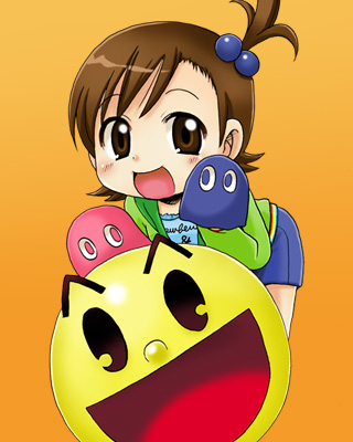 aosuke, crossover, futami_mami, ghost, hand_puppet, idolmaster, kotobuki_maimu, leaning_forward