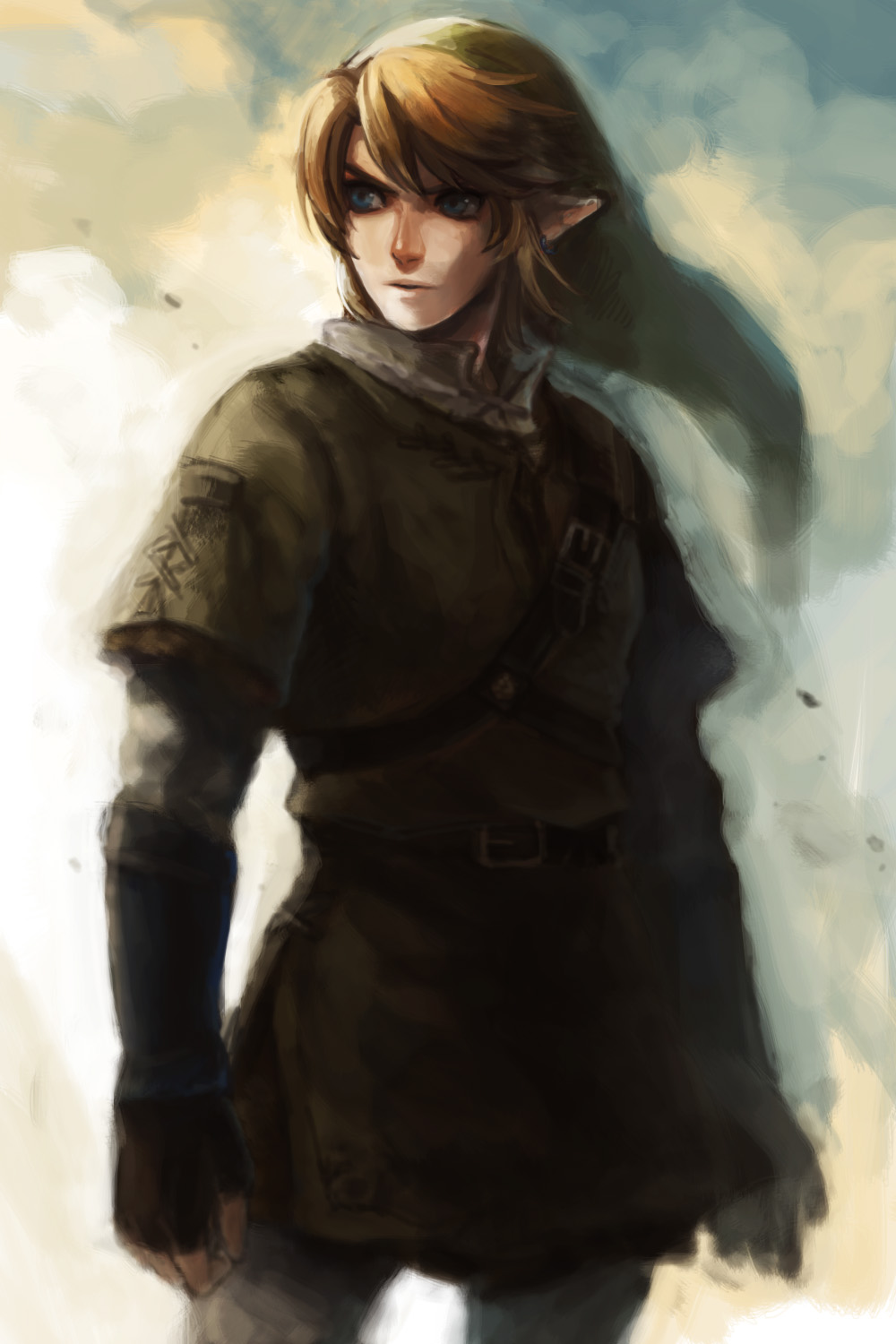 blue_eyes, colt-slowl, earrings, fingerless_gloves, gloves, hat, highres, jewelry, link, male, nintendo, pointy_ears, the_legend_of_zelda, twilight_princess