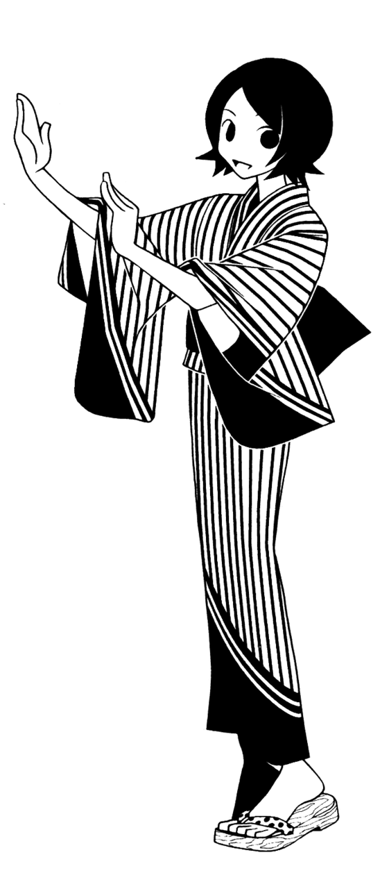 highres, hito_nami, hitou_nami, japanese_clothes, kumeta_kouji, monochrome, official_art, sandals