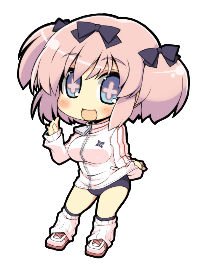 bow, buruma, chibi, crazy_developers, gym_uniform, hair_bow, hibari_(senran_kagura), senran_kagura