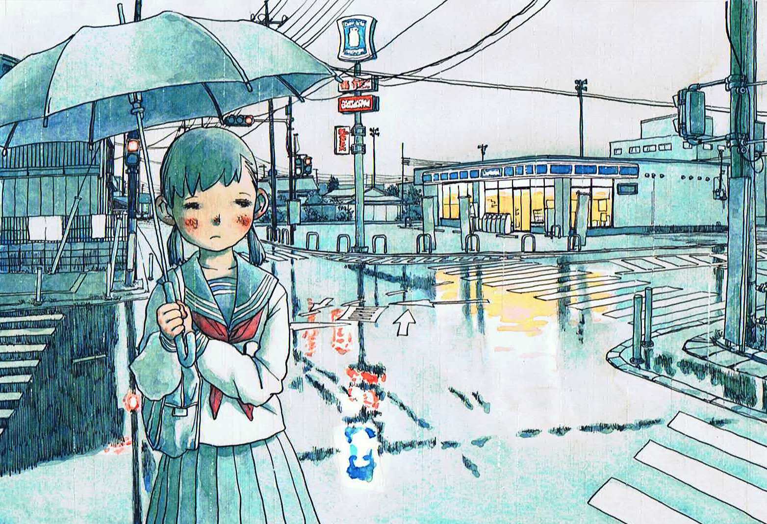 bag, blush, building, convenience_store, crosswalk, ebizou, lamppost, original