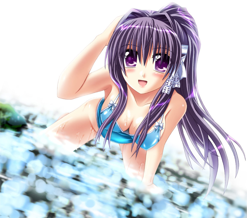 bent_over, breasts, clannad, cleavage, down_blouse, dutch_angle, fujibayashi_kyou, long_hair