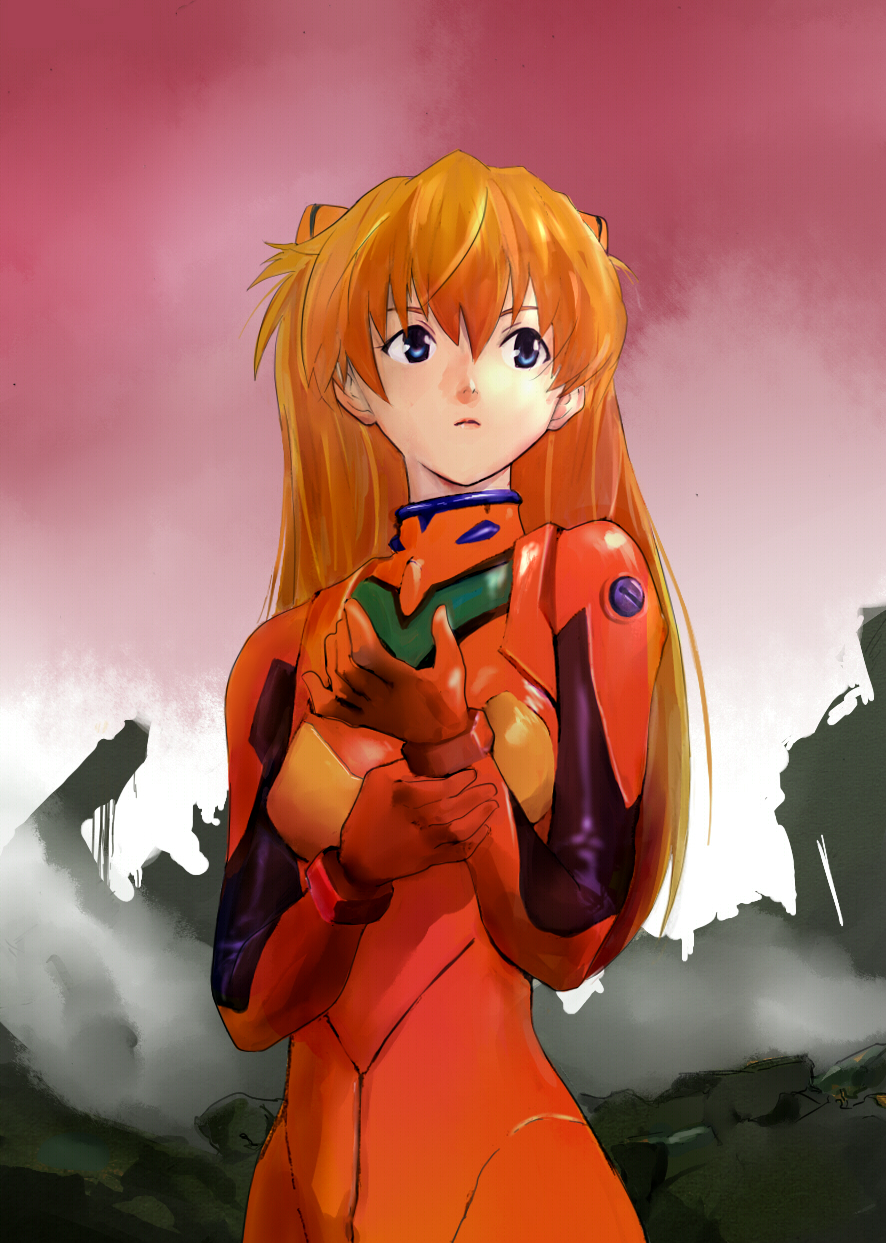 adjusting_clothes, blue_eyes, bodysuit, daichi, highres, long_hair, matsuse_daichi, neon_genesis_evangelion