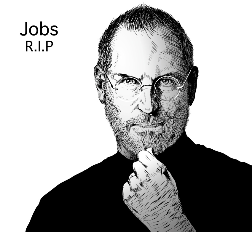 apple_inc., beard, facial_hair, glasses, highres, monochrome, portrait, realistic