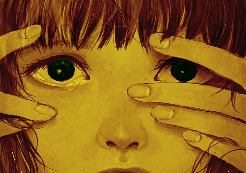 close-up, face, green_eyes, hands, kirisaki, original, realistic, solo