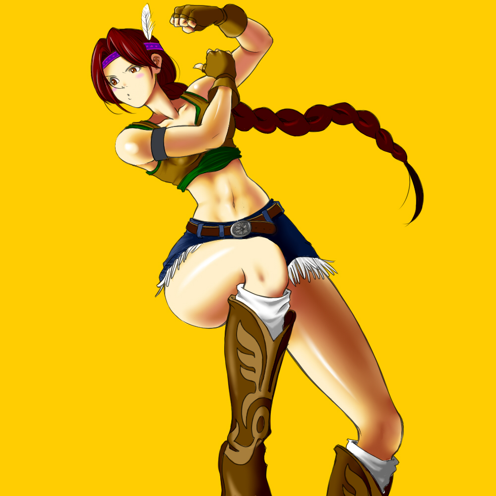 armlet, blush_stickers, boots, braid, brown_hair, cosplay, cowboy_bebop, cowboy_boots