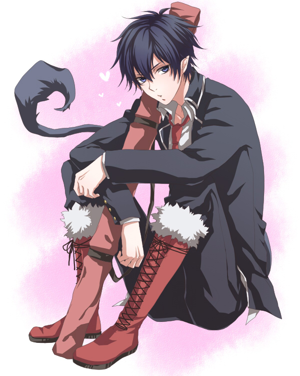 ao_no_exorcist, black_hair, blue_eyes, gamu, heart, male, necktie, okumura_rin