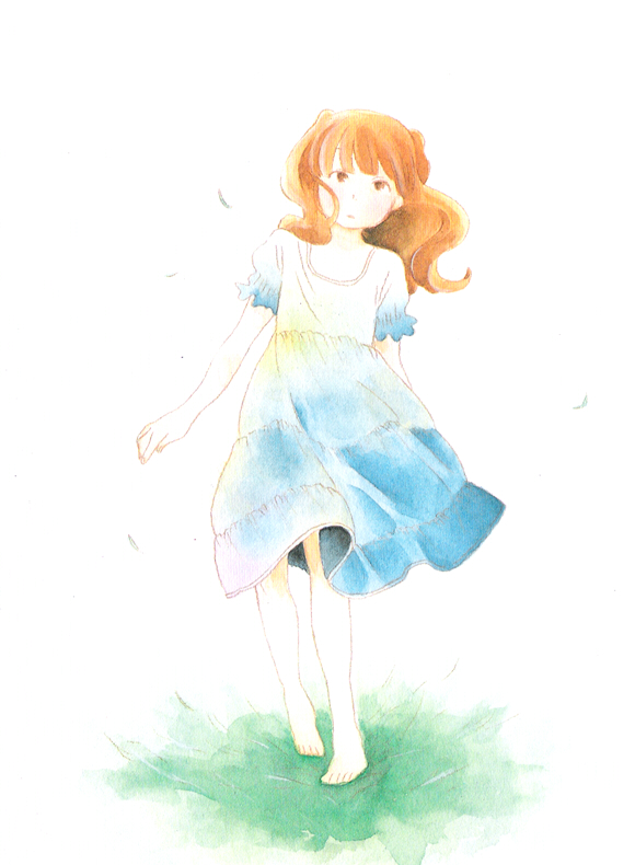 brown_hair, dress, hotta_kichi, hotta_kiichi, kimi_to_boku, long_hair, masaki_sato, official_art, satou_masaki, traditional_media, watercolor_(medium)
