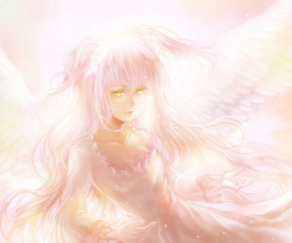 bow, dress, fwd, gloves, goddess_madoka, hair_bow, kaname_madoka, long_hair
