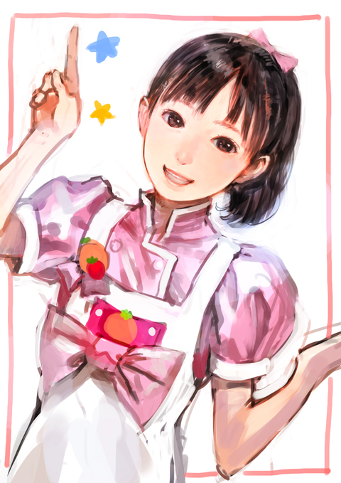 ai!_mai!_main!, black_hair, bow, brown_eyes, cooking_idol_ai!_mai!_main!, fukuhara_haruka, grin, hair_bow