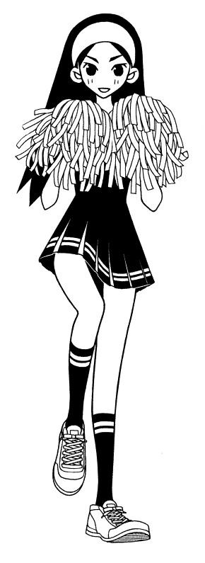 blush, cheerleader, ears, eyebrows, hairband, kitsu_chiri, kumeta_kouji, leg_up