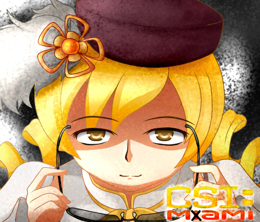 beret, blonde_hair, csi_miami, drill_hair, hair_ornament, hat, mahou_shoujo_madoka_magica, parody