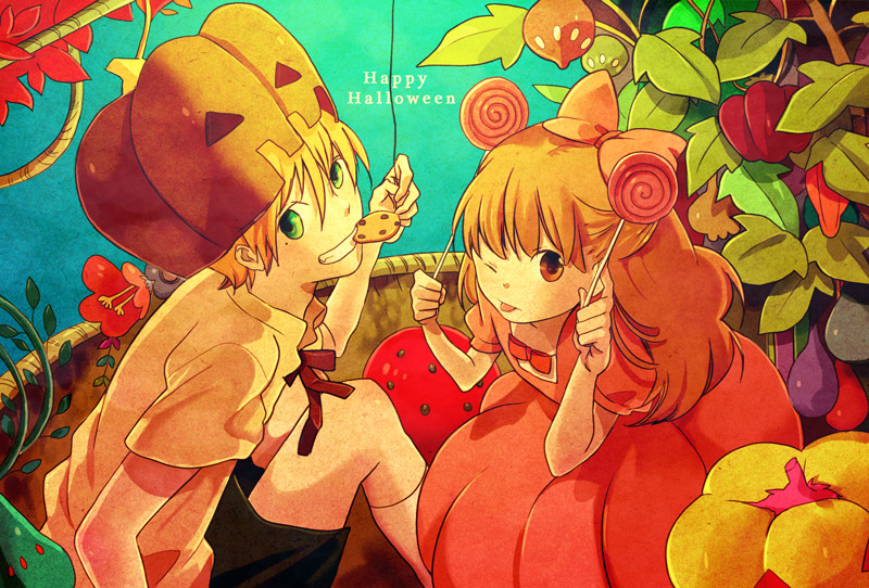 blonde_hair, brown_eyes, candy, chizuru_tachibana, cookie, dress, food, green_eyes