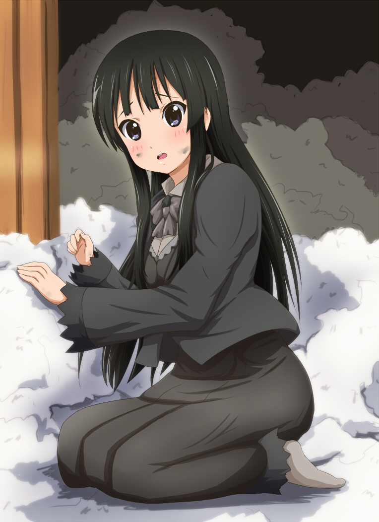 akiyama_mio, black_hair, blue_eyes, blush, cosplay, diesel-turbo, dirty, hikasa_youko