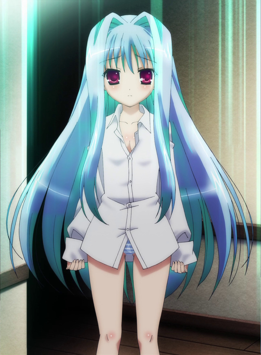 blue_hair, breasts, cleavage, cube_x_cursed_x_curious, fear_kubrick, fia_(ccc), highres, long_hair