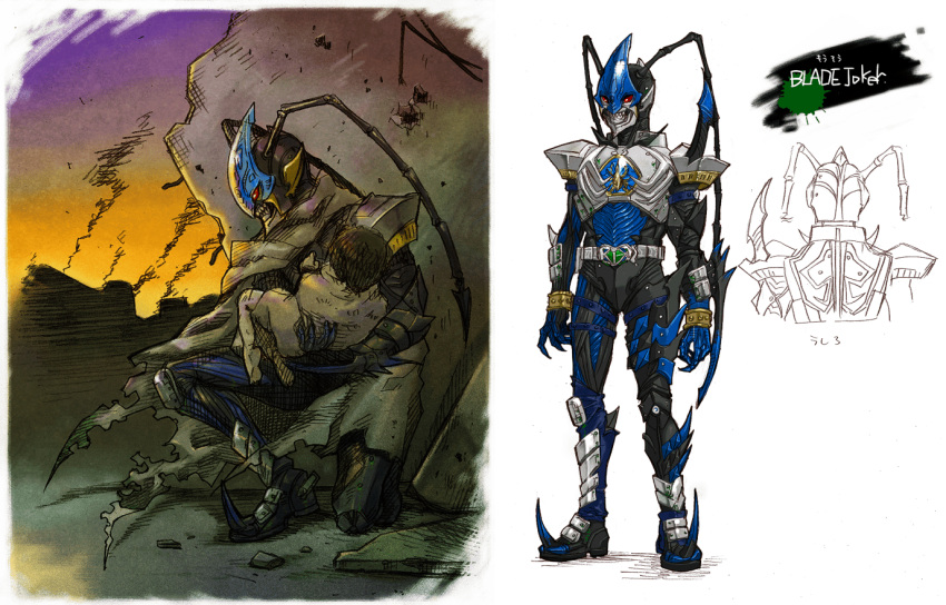 belt, cape, kamen_rider, kamen_rider_blade, kamen_rider_blade_(series), moi, monster, navy_joker