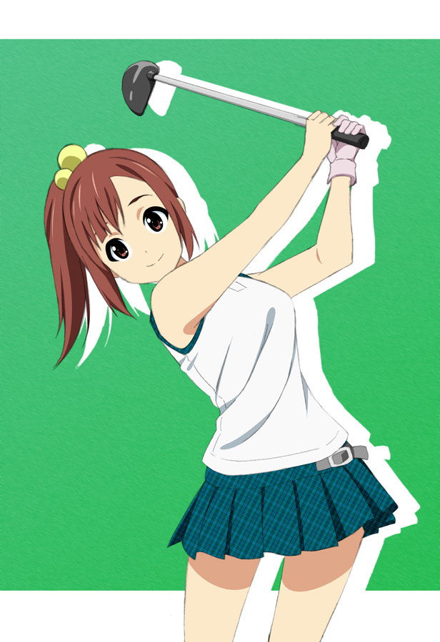 brown_eyes, brown_hair, fukuoka_katsumi, golf, golf_club, long_hair, minna_no_golf, ponytail, single_glove, skirt, yuna_(minna_no_golf), yuuna_(minna_no_golf)