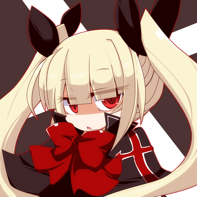 blonde_hair, bow, hair_ribbon, long_hair, rachel_alucard, red_eyes, ribbon, shirogane, shirogane_(platinum), solo, twintails