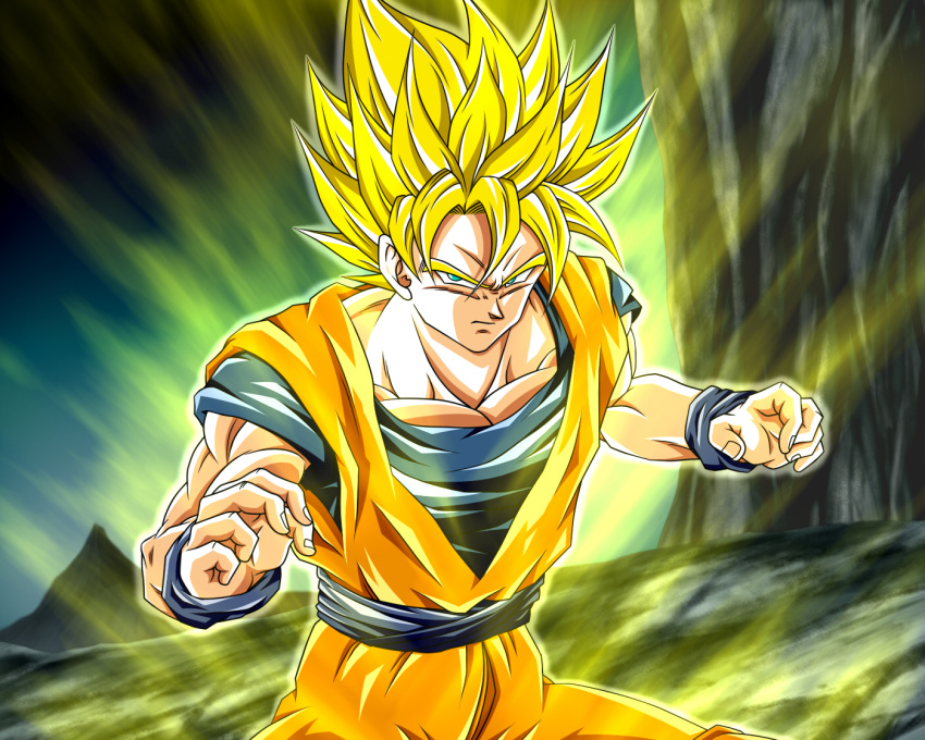aura, blonde_hair, dragon_ball, dragon_ball_z, dragonball_z, kbono54, muscle, son_gokuu, spiked_hair, spiky_hair, super_saiyan, wristband