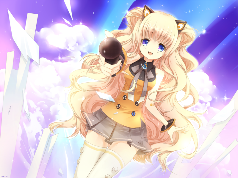 :3, animal_ears, bare_shoulders, blizz, blonde_hair, blue_eyes, bow, bracelet