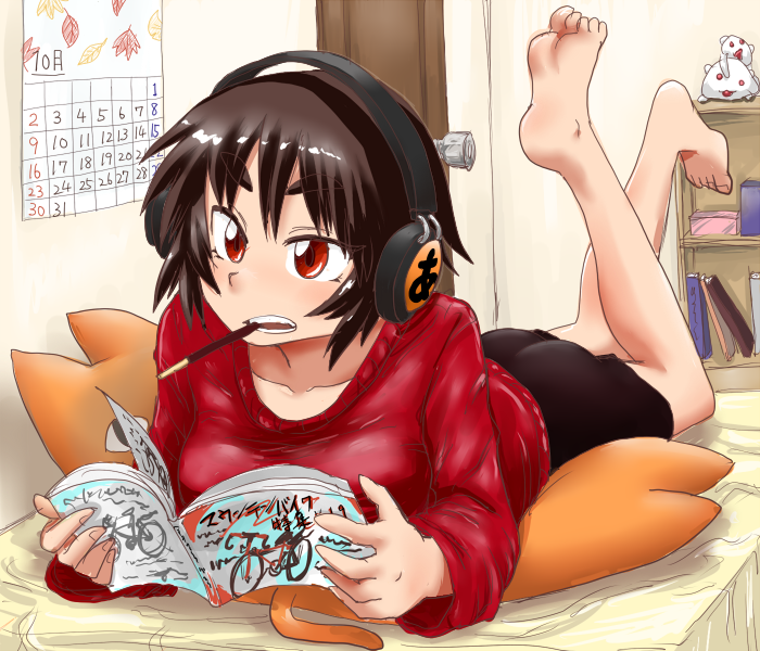 azumanga_daioh, barefoot, brown_eyes, brown_hair, calendar, calendar_(object), chiyo_chichi, feet