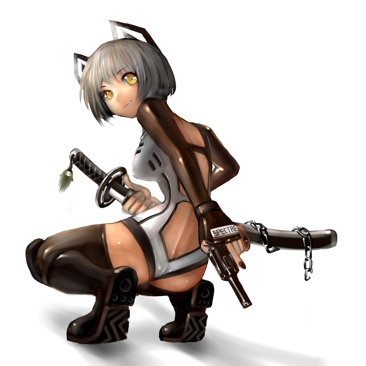 animal_ears, blue_eyes, boots, call_of_duty:_black_ops, chain, chains, dark_skin, fang
