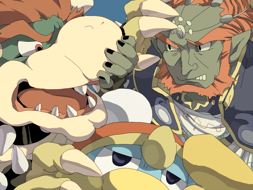 3boys, claws, dark_skin, gabu_kichi, ganondorf, gloves, hat, king_dedede