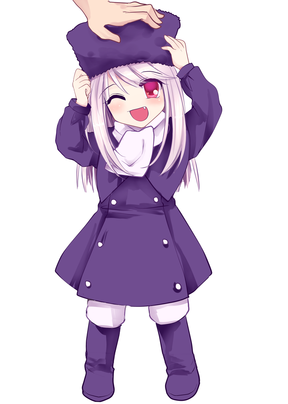 fate/stay_night, fate_(series), hat, highres, illyasviel_von_einzbern, no_nose, petting, red_eyes