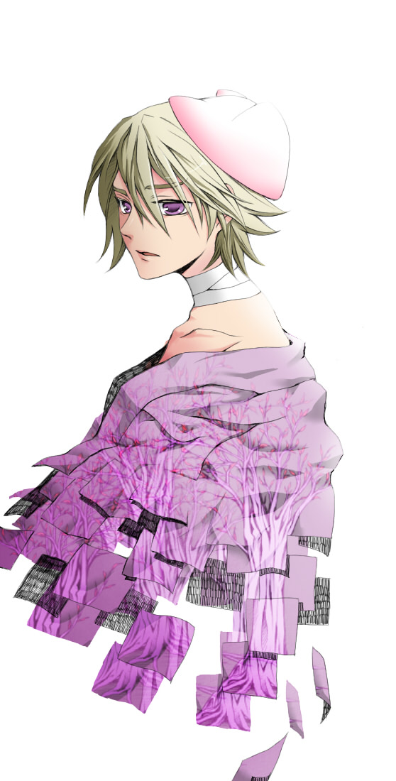 blonde_hair, fox_mask, ivan_karelin, japanese_clothes, kibunnha, male, mask, paper, purple_eyes, short_hair, solo, tiger_&amp;_bunny, violet_eyes