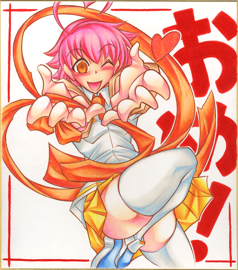 aino_heart, arcana_heart, blush, heart_ahoge, ryougetsu, school_uniform, thigh-highs, thighhighs, wink, yoshitsuki, zettai_ryouiki