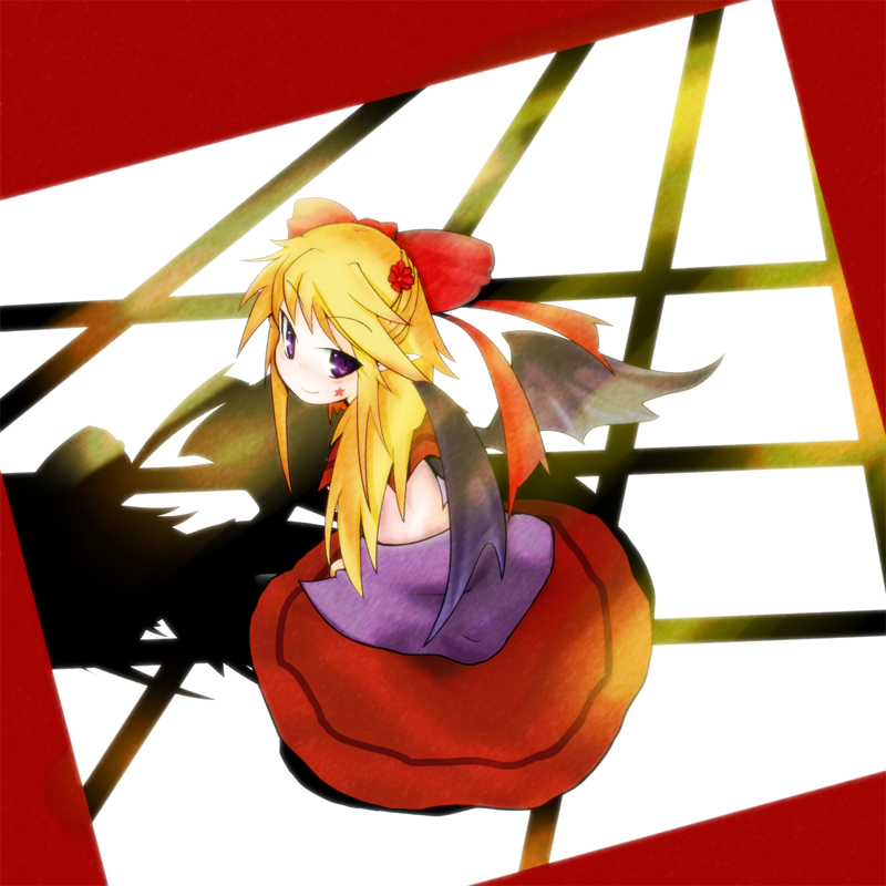 elis_(touhou), long_hair, purple_eyes, ribbon, shadow, solo, touhou, touhou_(pc-98), viki00, violet_eyes, wings