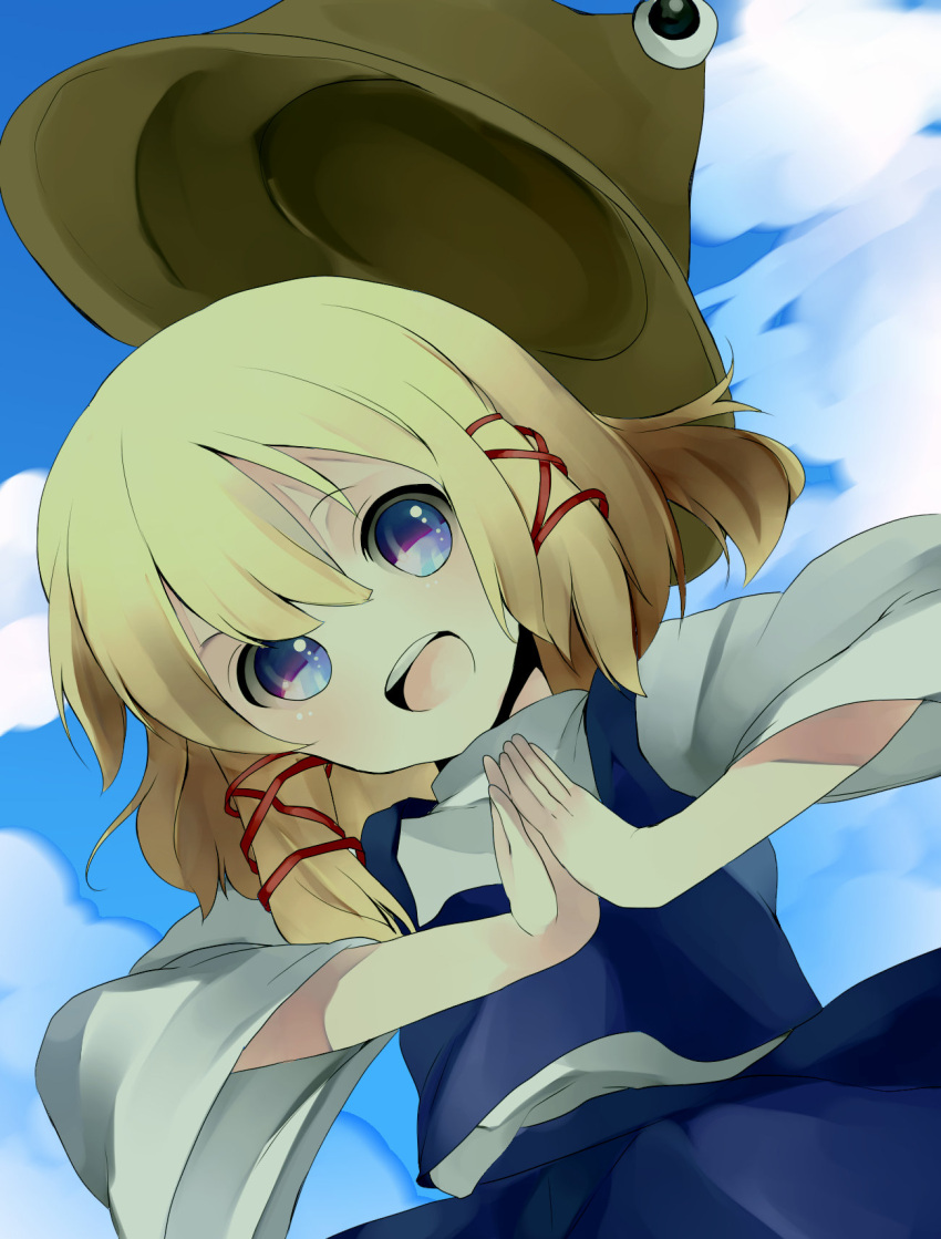 (21)suke, aqua_eyes, bad_id, blonde_hair, hair_ornament, hat, highres, mihatarou