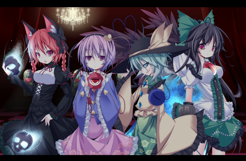 animal_ears, arm_cannon, black_dress, black_hair, black_wings, bow, braid, cape