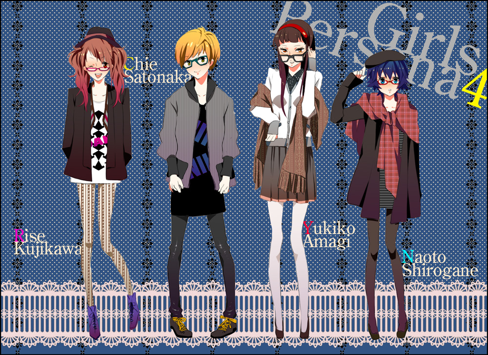 amagi_yukiko, black_hair, blue_hair, brown_hair, casual, fashion, glasses, hat