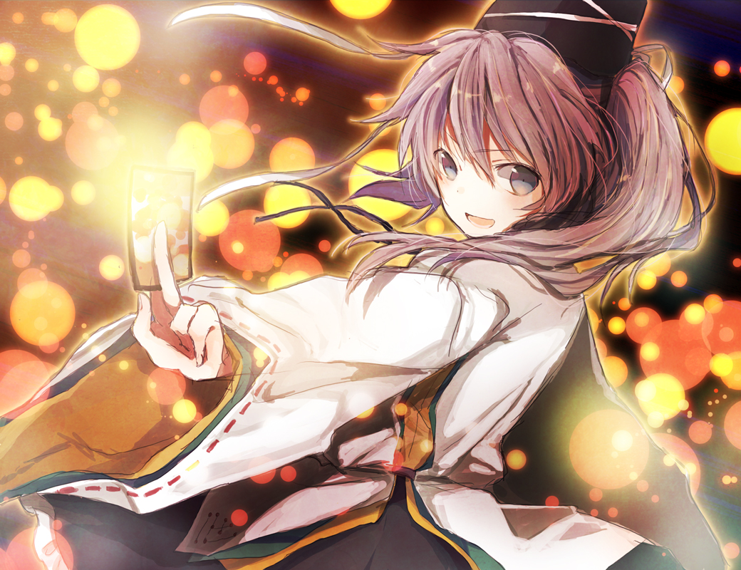 (tsumazukanai), blue_eyes, card, hat, holding, holding_card, japanese_clothes, long_hair