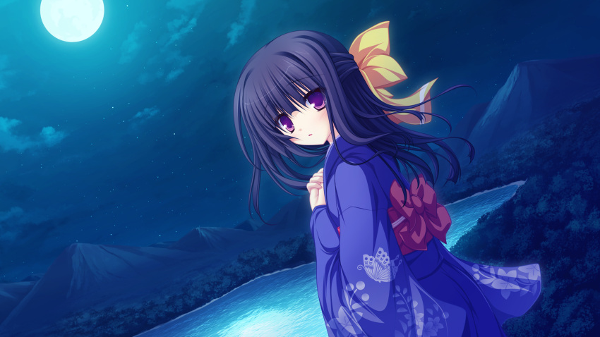 black_hair, game_cg, japanese_clothes, lunaris_filia, mikagami_mamizu, minase_yukari, moon, night
