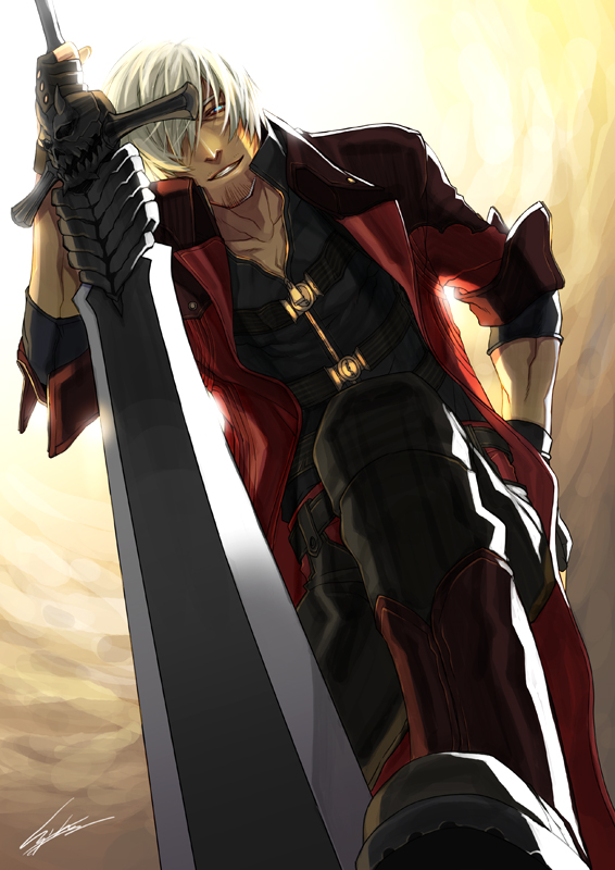 1boy, dante, dante_(devil_may_cry), devil_may_cry, devil_may_cry_(series), devil_may_cry_4, fingerless_gloves, gloves
