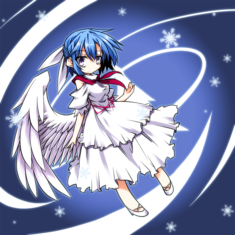 blue_hair, dress, grey_eyes, hair_ribbon, hemogurobin_a1c, mai_(touhou), ribbon, scarf