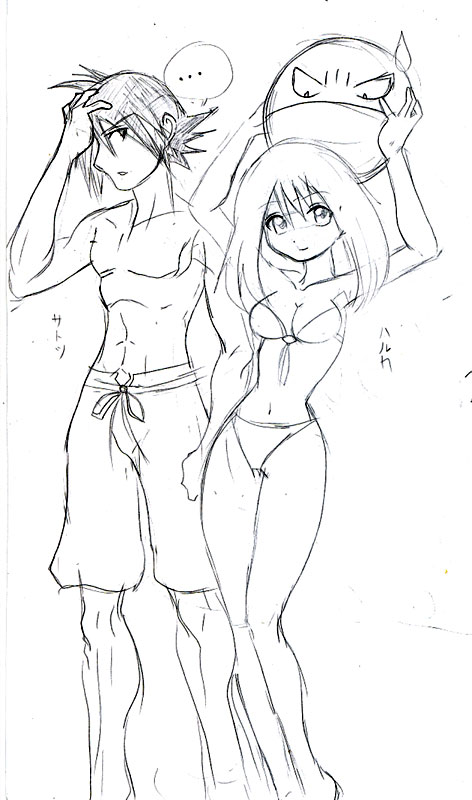 ..., haruka_(pokemon), pokemon, satoshi_(pokemon), swimsuit, traditional, voltorb