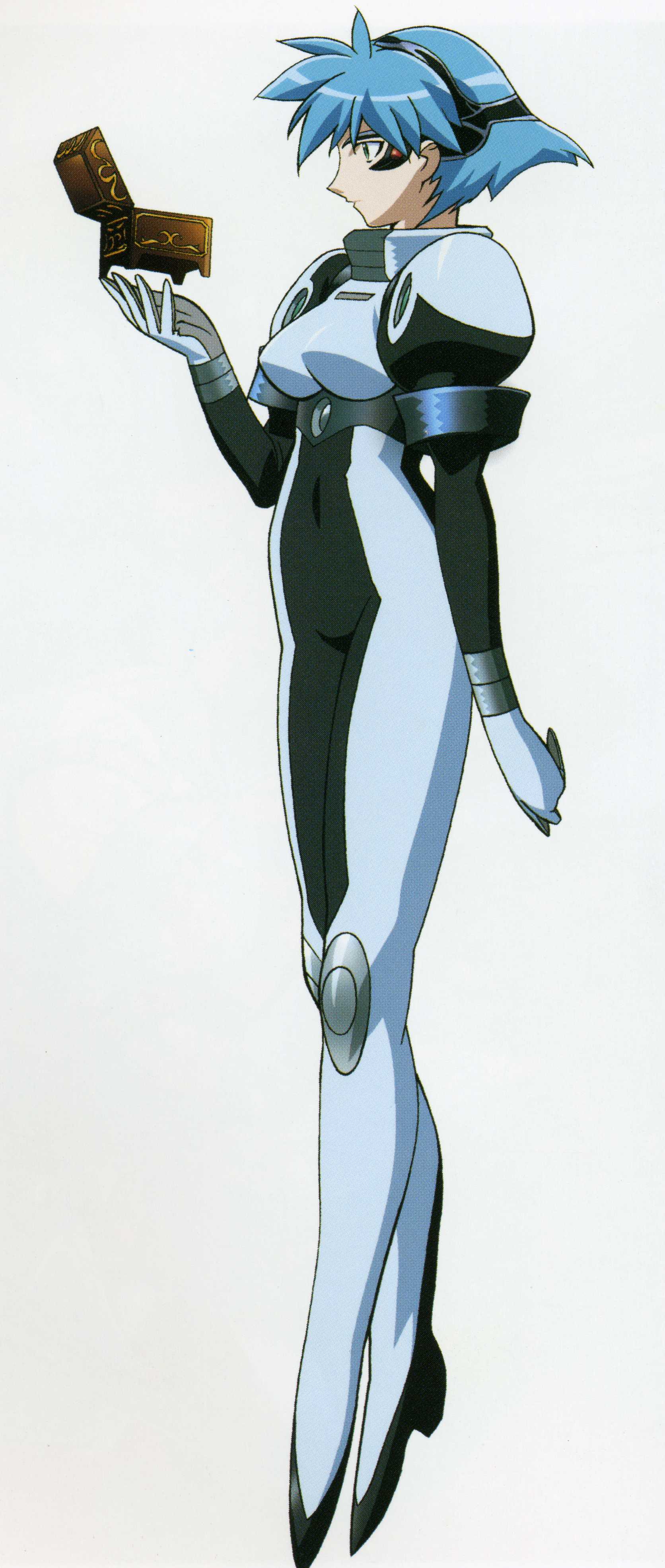 blue_hair, bodysuit, floating, green_eyes, hair_ornament, highres, jewelry, kuroda_kazuya