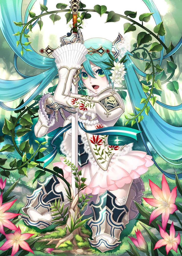 alteil, alteil_battle_rpg, alternate_costume, aqua_hair, armor, dress, embellished_costume, fantasy
