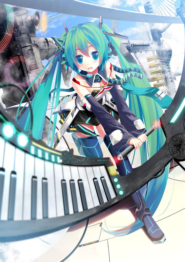 alteil, alteil_battle_rpg, alternate_costume, aqua_eyes, bare_shoulders, blue_sky, cloud, detached_sleeves