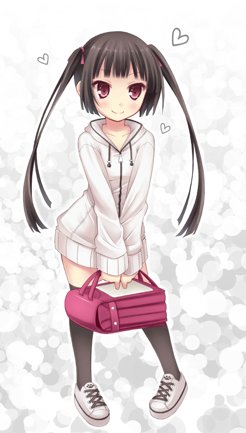 backpack, bag, bangs, black_hair, black_legwear, blunt_bangs, blush, child