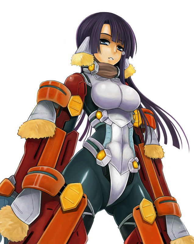 armor, black_hair, blue_eyes, bodysuit, breasts, character_request, date_shigezane, hakuro